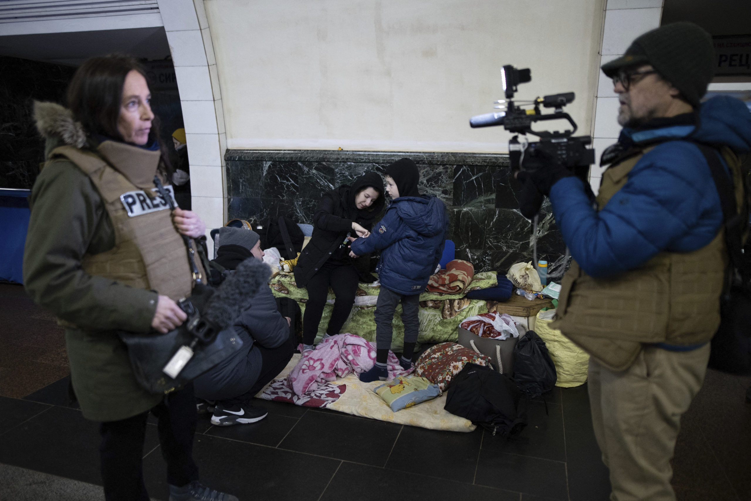 On the seventh day of Russia invading Ukraine, journalists work wearing helmets and life jackets in Kyiv. Fears that Ukraine might only be the beginning of Putin’s territorial ambitions have put other governments and journalists on high alert